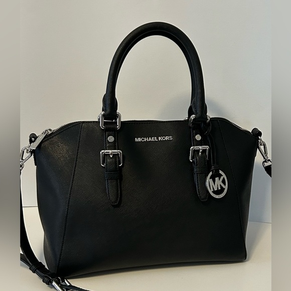 Michael Michael Kors Black Ciara Saffiano Leather Satchel Crossbody - Picture 2 of 10